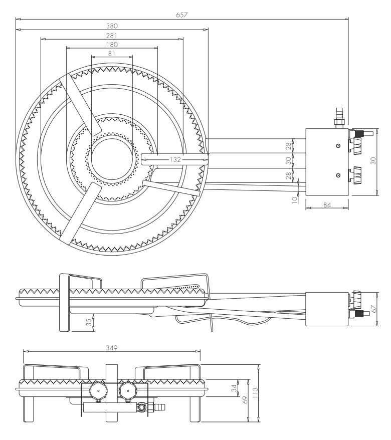 Flames TT-380 17kw gas burner for indoor use