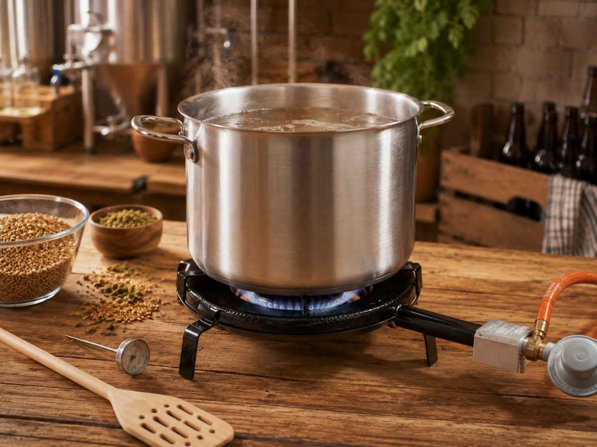Gasbrenner mit Brautopf für das Bierbrauen größerer Mengen