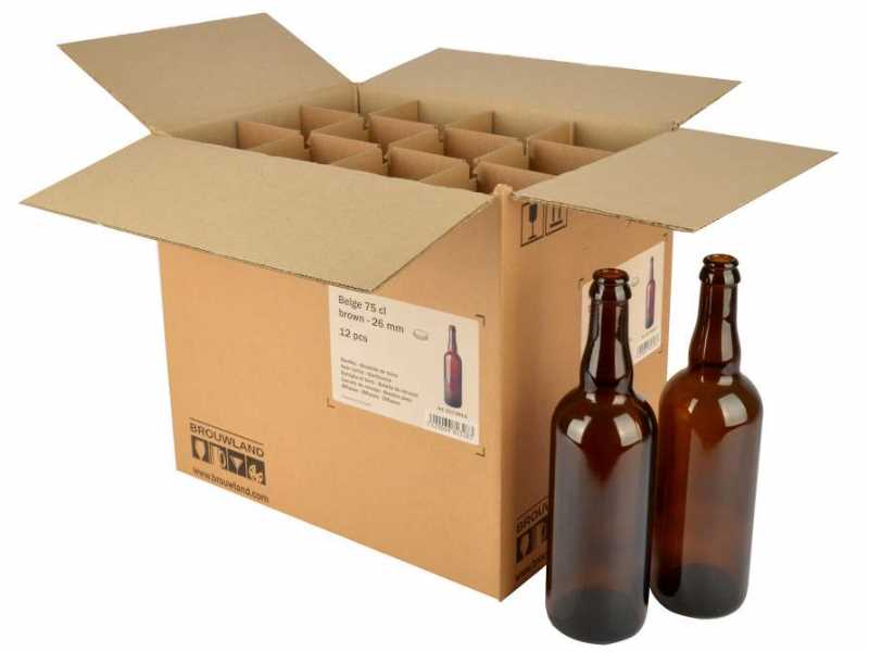 Beer bottle Belge 75 cl, brown, crown cap 26 mm, carton 12 pieces