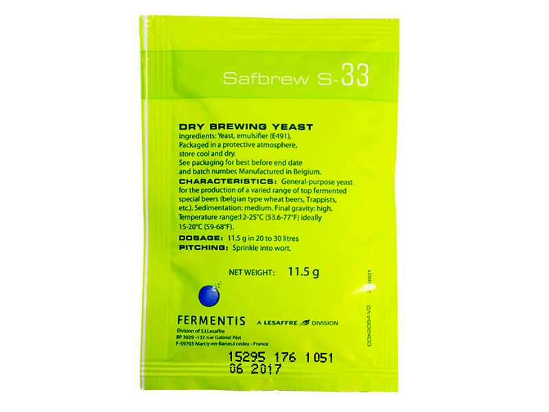 SafAle S-33 Bierhefe trocken obergärig 11,5g SafAle S-33 Bierhefe trocken obergärig 11,5g