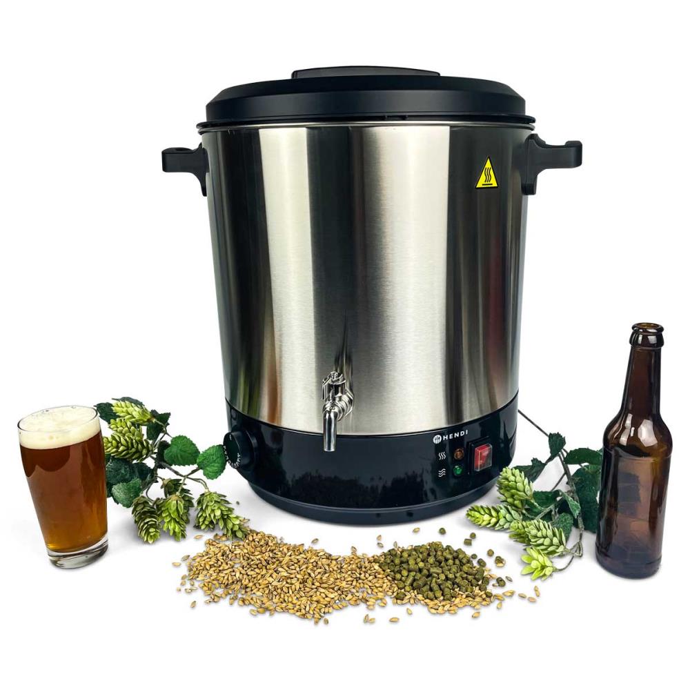 Complete brewing system with lautering attachment, fermentation bucket and mash bag