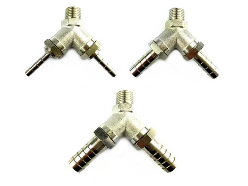 Y-Stück Metall mit 1x 1/4" AG & 2x Tüllen 4, 7 oder 10mm Y-Stück Metall mit 1x 1/4" AG & 2x Tüllen 4, 7 oder 10mm