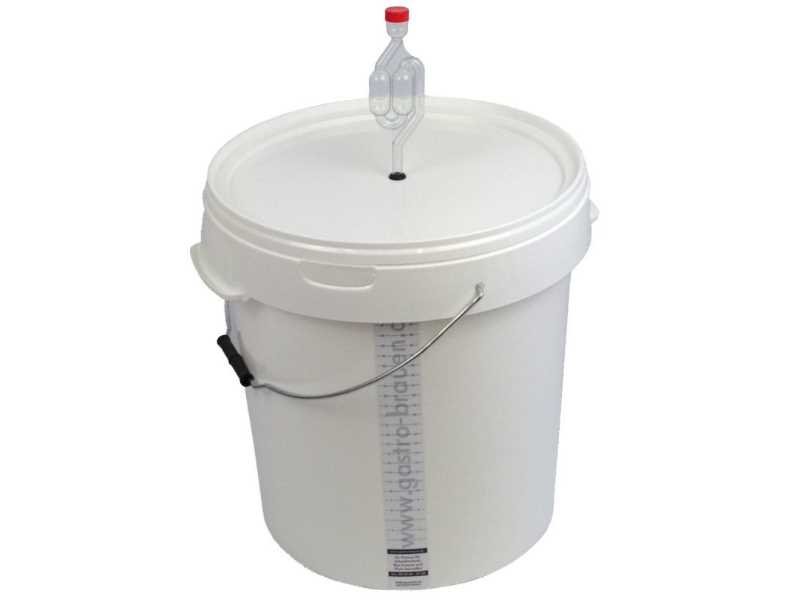 Gärbehälter 30 Liter ohne Bohrung mit Gärröhrchen im Deckel Gärbehälter 30 Liter ohne Bohrung mit Gärröhrchen im Deckel