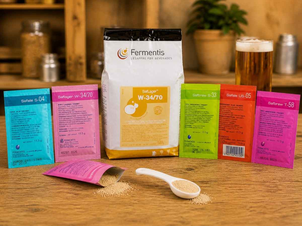 Bierhefe für Bier brauen mit Trockenhefe Packungen und Hefegranulat für Hobbybrauer