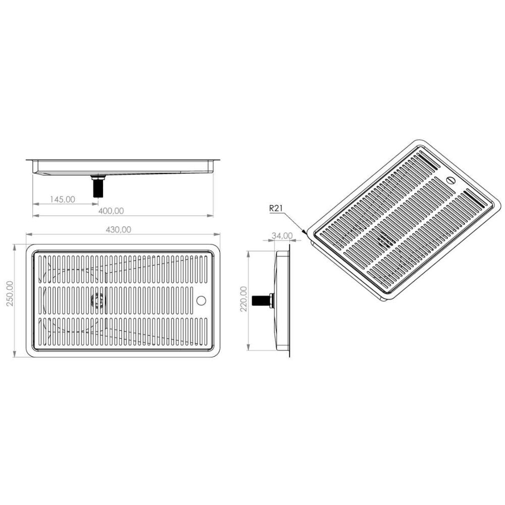 Tropfblech 40X22cm Einbau mit Ablauf seitlich Edelstahl