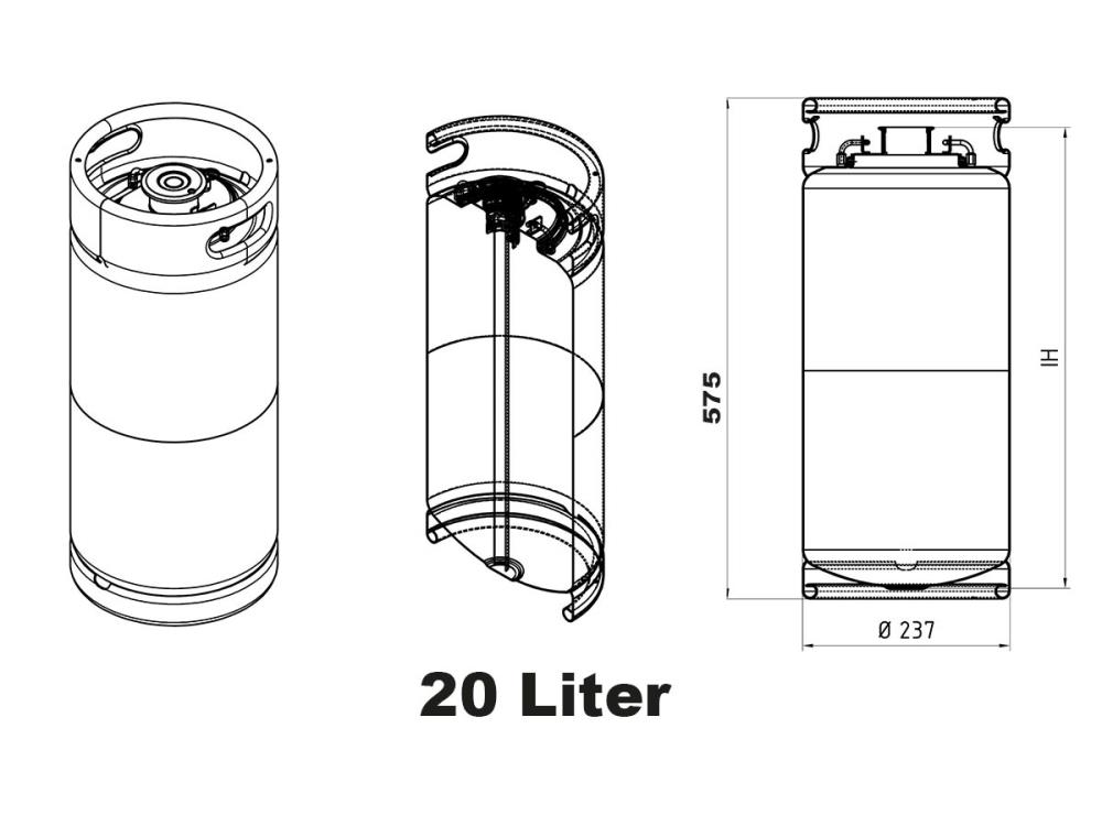 Barrel starter keg 20L stainless steel flat fitting