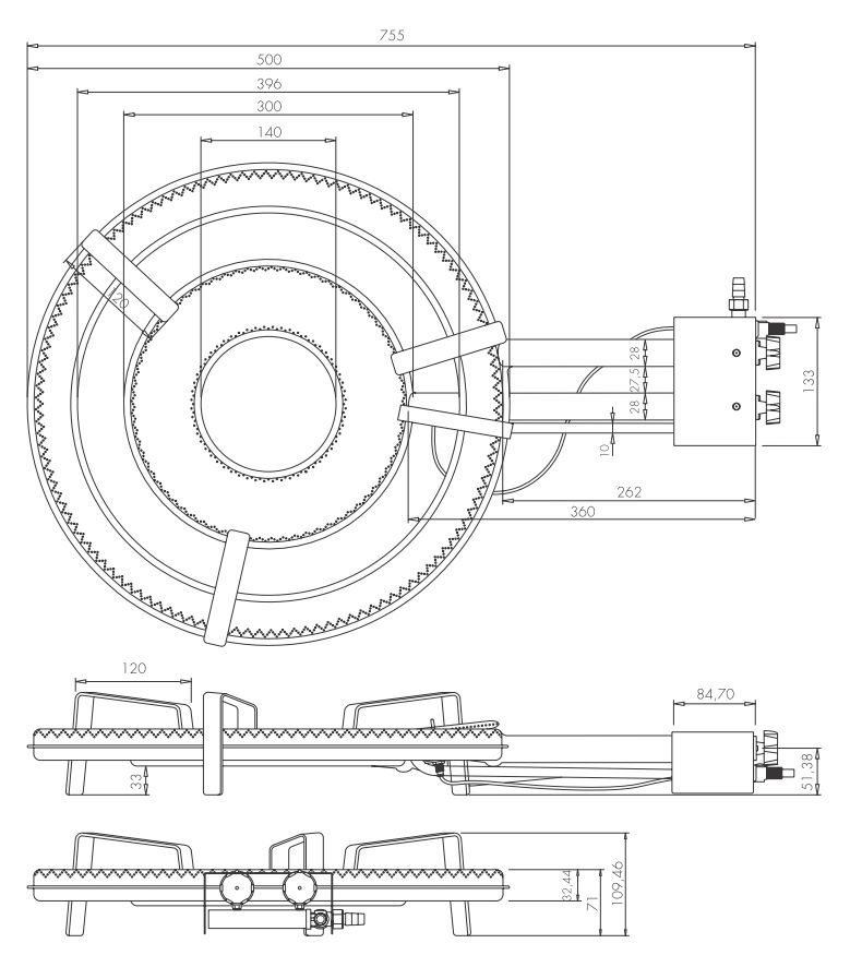 Flames TT-500 20.29kw gas burner for indoor use