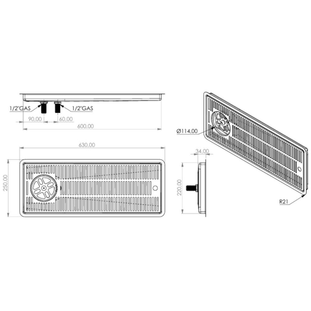 Tropfblech 60X22cm Einbau mit Gläserdusche seitl. Edelstahl Tropfblech 60X22cm Einbau mit Gläserdusche seitl. Edelstahl
