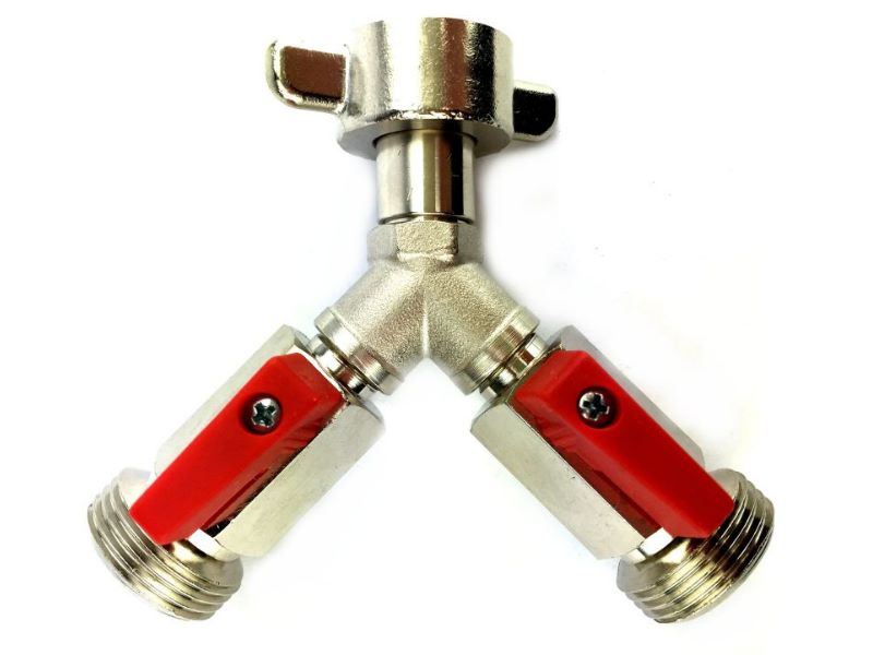 Absperrhahn 2-leitig 1x 3/4" IG 2x 3/4" AG für Co2 N2 Druckminderer (X) Absperrhahn 2-leitig 1x 3/4" IG 2x 3/4" AG für Co2 N2 Druckminderer (X)