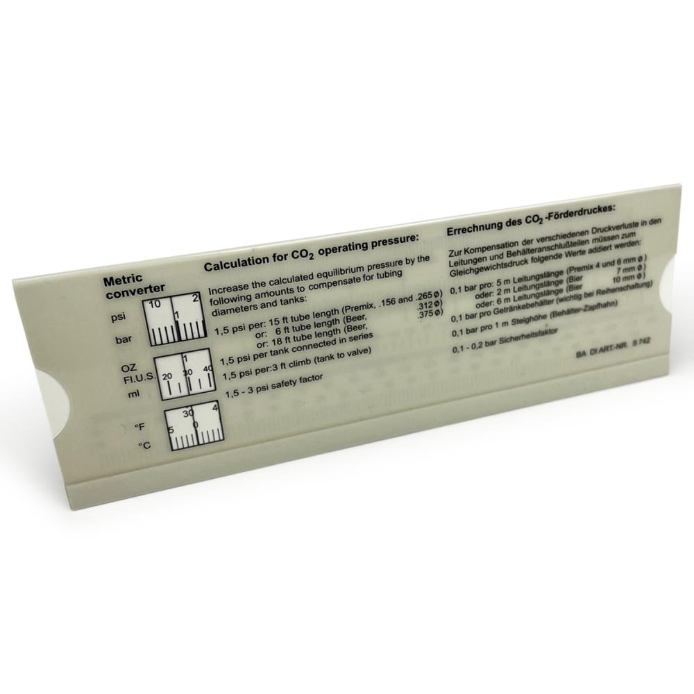 Slide rule for tapping system Calculate Co2 pressure Determine beer pressure