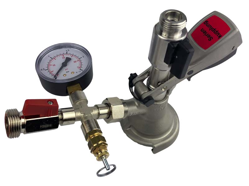 Counter-pressure filling spigot head for flat combi or basket kegs