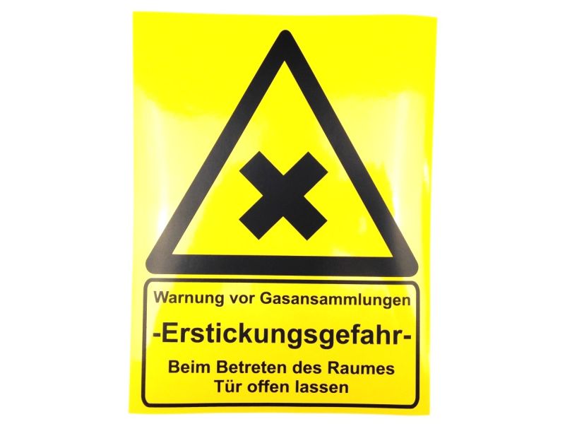 Warning sign for gas accumulation as a sticker