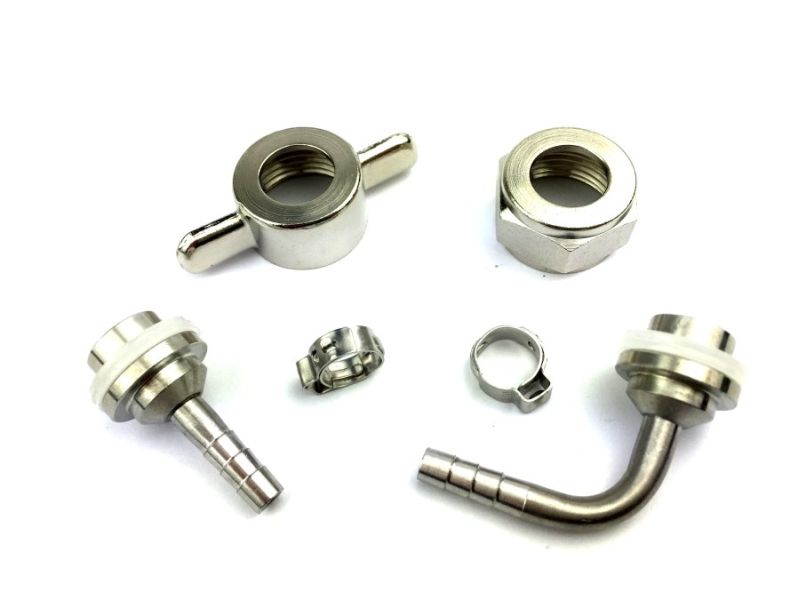 Mutter Tüllen Set für Bier Schlauch 4mm Edelstahl, gebogen + gerade Tülle, sechskant + Flügelmutter Mutter Tüllen Set für Bier Schlauch 4mm Edelstahl, gebogen + gerade Tülle, sechskant + Flügelmutter