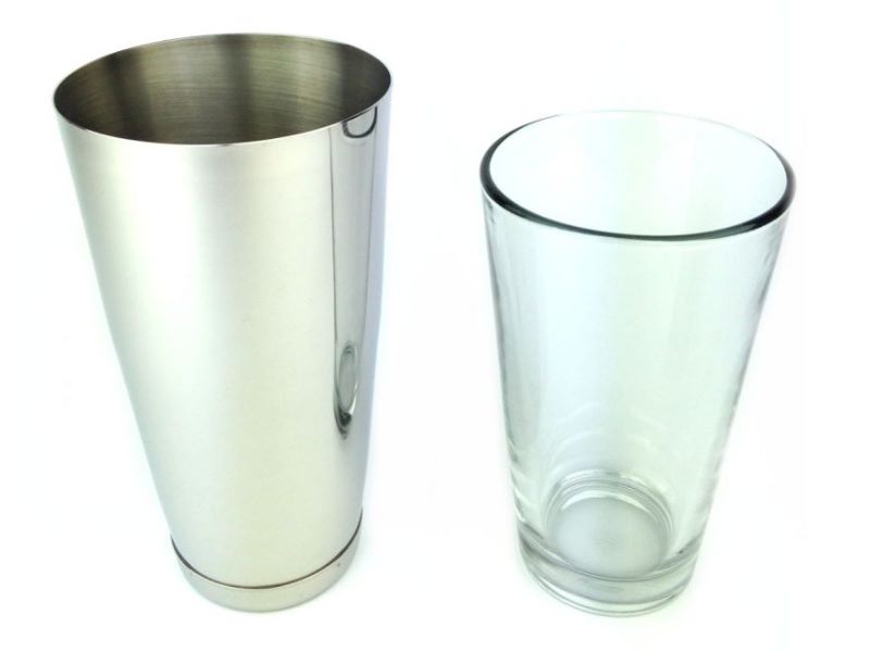 Boston shaker made of stainless steel with glass