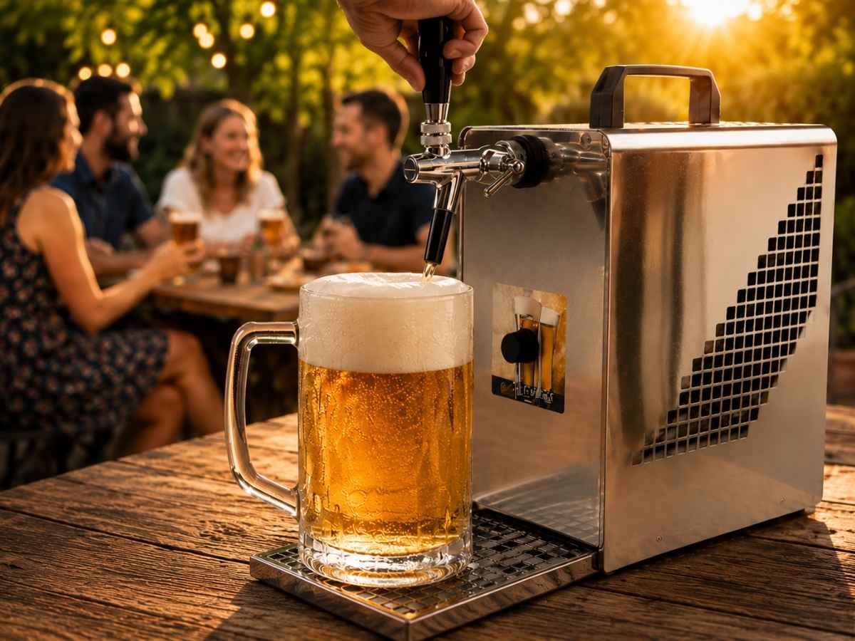 Zapfanlagen entdecken und frisch gezapftes Bier genießen Frisch gezapftes Bier aus einer Zapfanlage im Garten