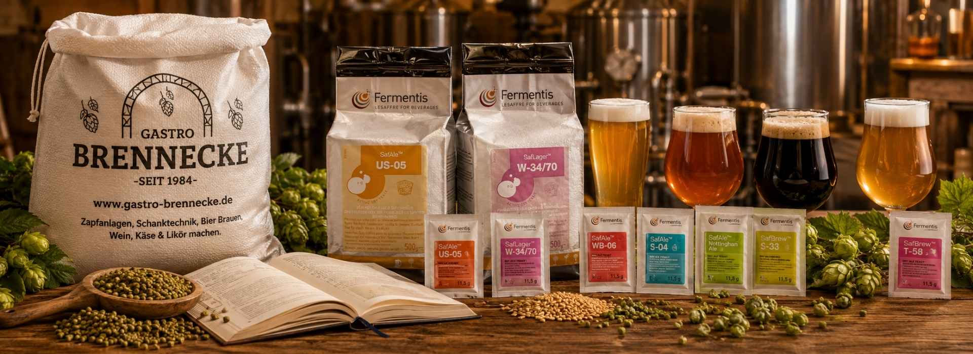 Bierhefe Wissenswelt mit Fermentis Hefen, verschiedenen Bierstilen und Hobbybrauer Atmosphäre