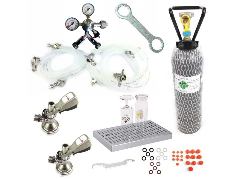 Zapfanlagen-Set Duo Klassik – 2-leitig mit CO₂-Flasche, Flachzapfköpfen & Tropfblech Zapfanlagen-Set Duo Klassik – 2-leitig mit CO₂-Flasche, Flachzapfköpfen & Tropfblech