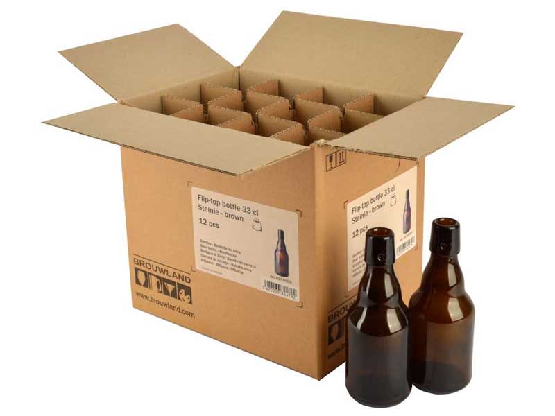 Bügelflasche 33 cl Steinie, braun, ohne Verschluss, Karton 12 Stück