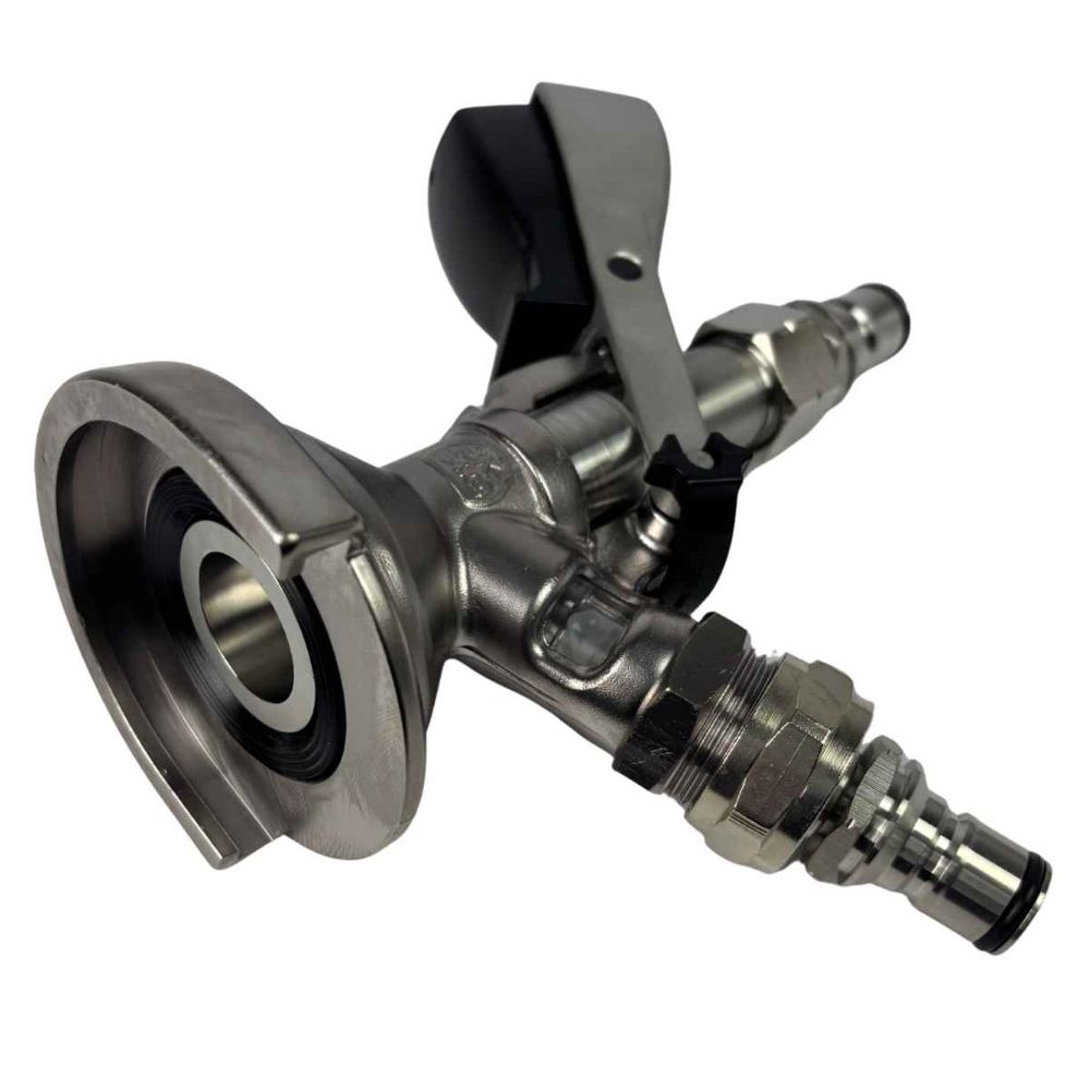 Flachzapfkopf mit NC-Anschlüssen Flachzapfkopf mit NC-Anschlüssen