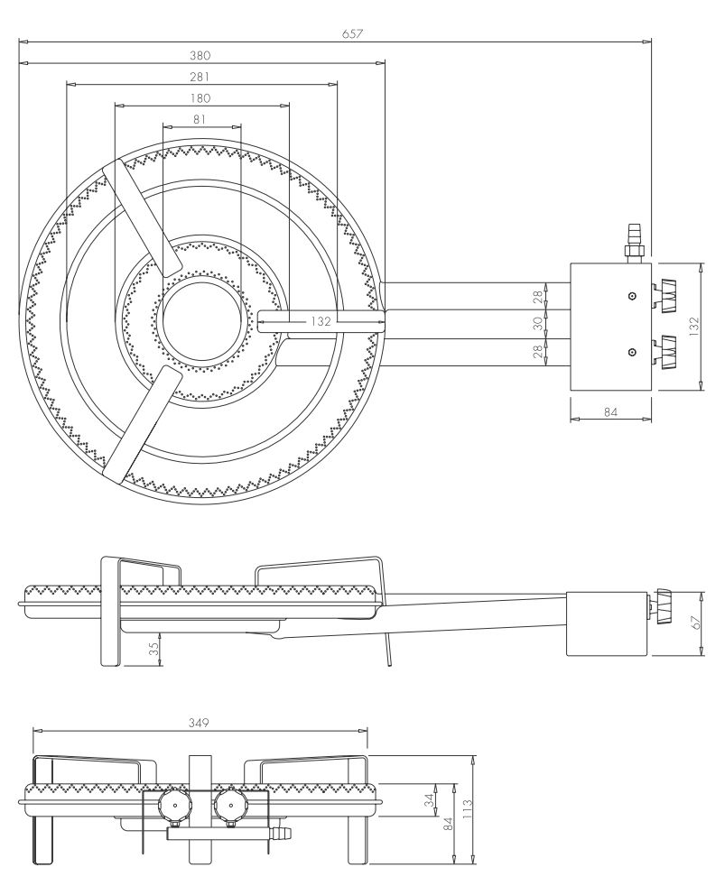 Flames gas burner T-380 18.2kw for outdoor use