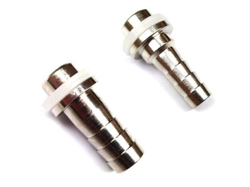 Straight beer hose nozzle with collar, shoulder and seal, nickel-plated brass