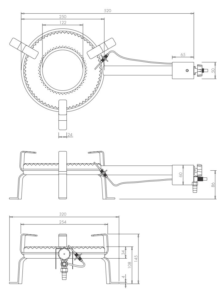 Flames GT-250 12.5kw gas burner for indoor use