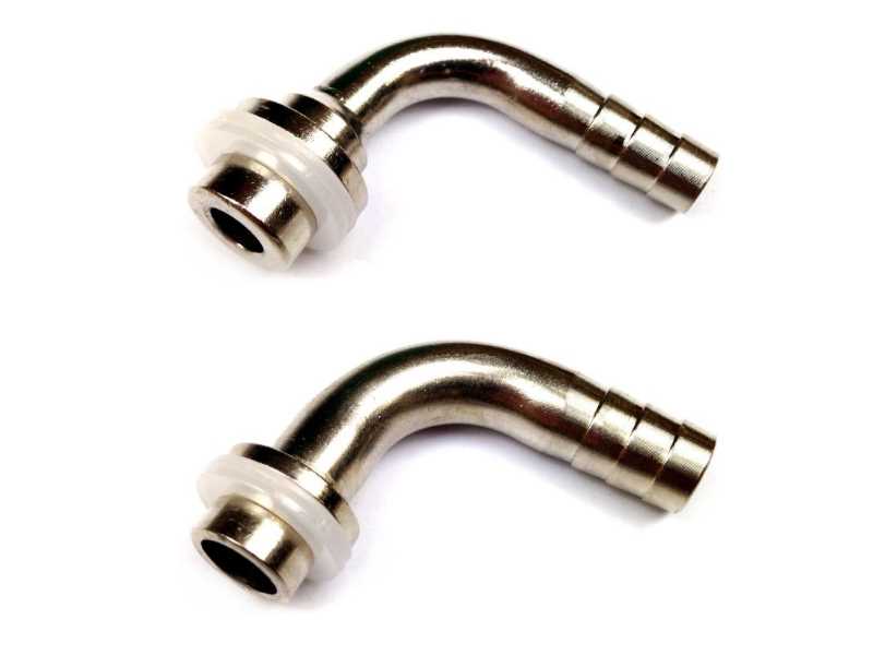 Bent beer hose nozzle with collar, shoulder and seal, nickel-plated brass