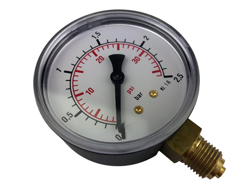 Manometer von 0 bis 2,5 bar Co2 mit 1/4 Zoll AG Manometer von 0 bis 2,5 bar Co2 mit 1/4 Zoll AG