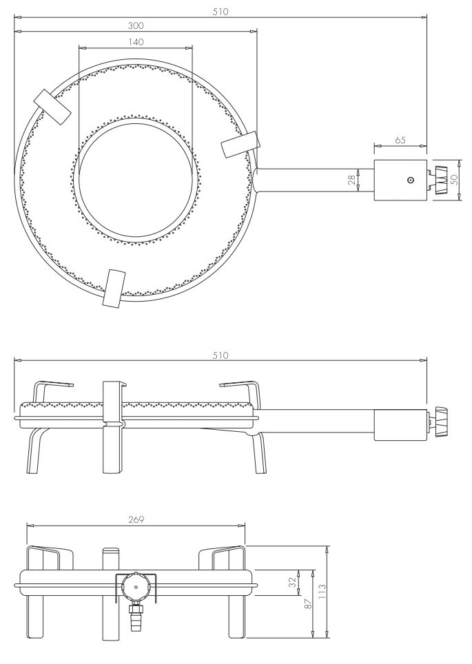 Flames gas burner T-300 7.5kw for outdoor use