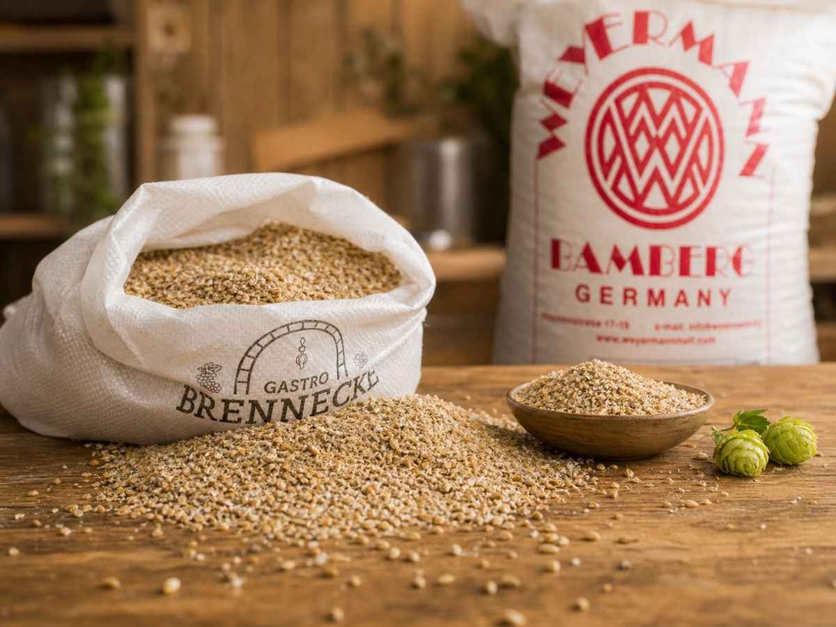 Braumalz für Bier brauen mit geschrotetem Malz im Sack und Weyermann Malz für Hobbybrauer