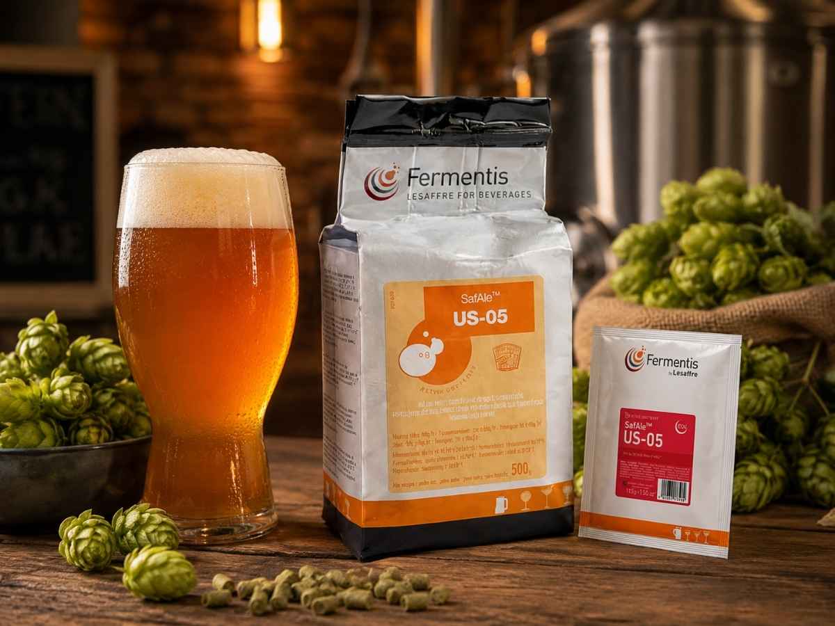 Bierhefe für IPA und Pale Ale mit US-05 Trockenhefe und hopfenbetontem Craft Beer beim Bier brauen