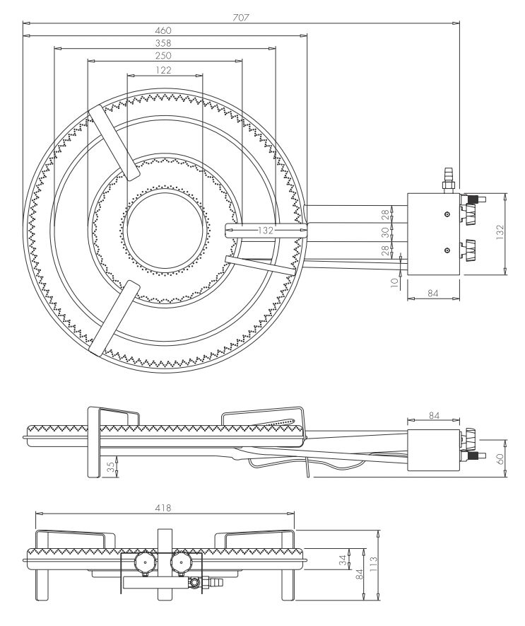 Flames TT-460 20kw gas burner for indoor use