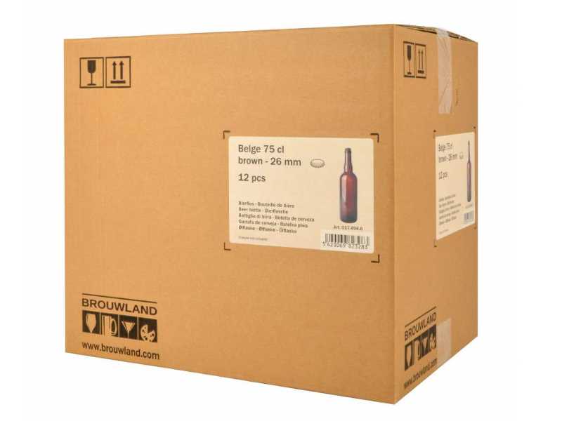 Beer bottle Belge 75 cl, brown, crown cap 26 mm, carton 12 pieces