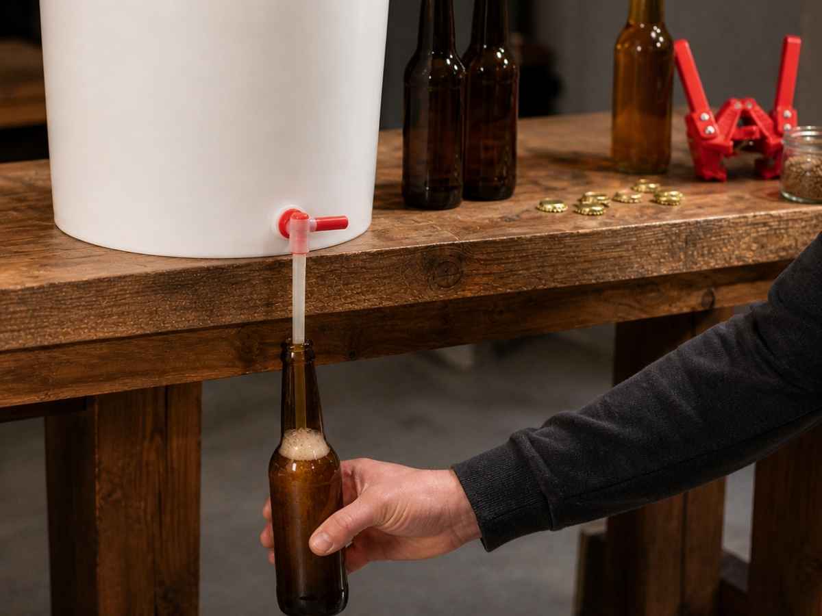 Bier abfüllen mit Abfüllröhrchen aus Gärbehälter in Flaschen