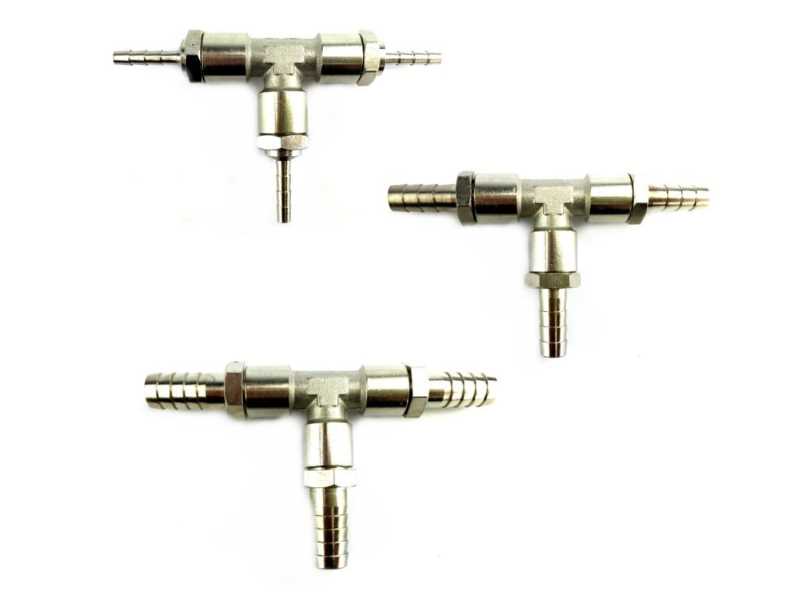 T-Stück Metall mit 3x Tüllen 4, 7 oder 10mm T-Stück Metall mit 3x Tüllen 4, 7 oder 10mm