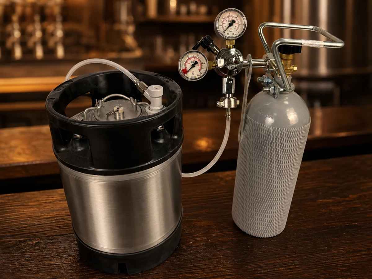 NC Keg mit CO2 Flasche, Druckminderer und Gasanschluss