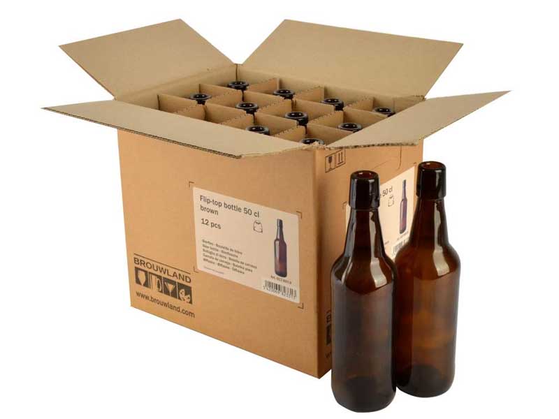 Bügelflasche 50 cl braun, ohne Verschluss, Karton 12 Stück Bügelflasche 50 cl braun, ohne Verschluss, Karton 12 Stück