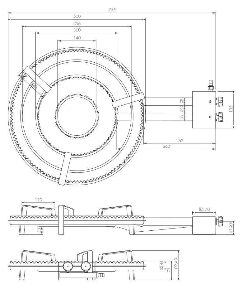 Flames gas burner T-500 22kw for outdoor use