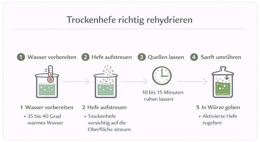 Trockenhefe richtig rehydrieren Schritt für Schritt Vorbereitung für die Gärung