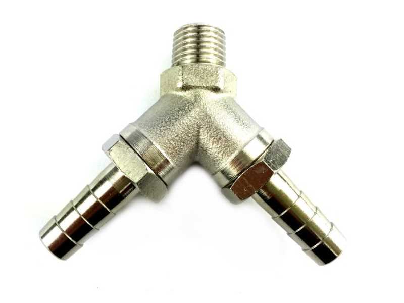 Y-Stück Metall mit 1x 1/4" AG & 2x Tüllen 7mm (X) Y-Stück Metall mit 1x 1/4" AG & 2x Tüllen 7mm (X)