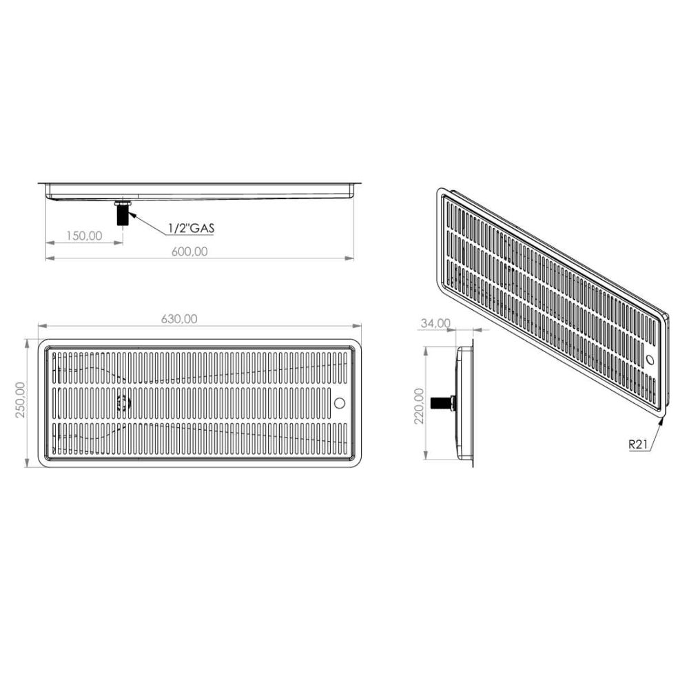 Tropfblech 60X22cm Einbau mit Ablauf seitlich Edelstahl Tropfblech 60X22cm Einbau mit Ablauf seitlich Edelstahl