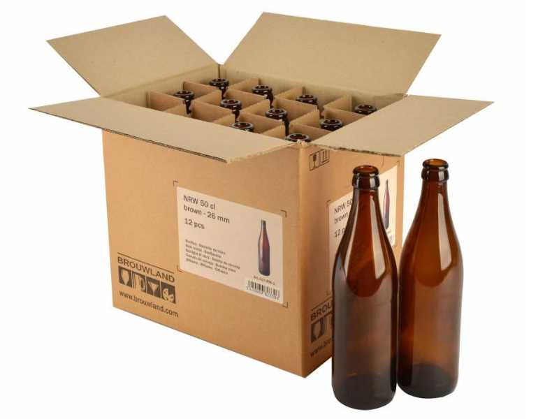 Beer bottle NRW 50 cl, brown, 26 mm, carton 12 pieces