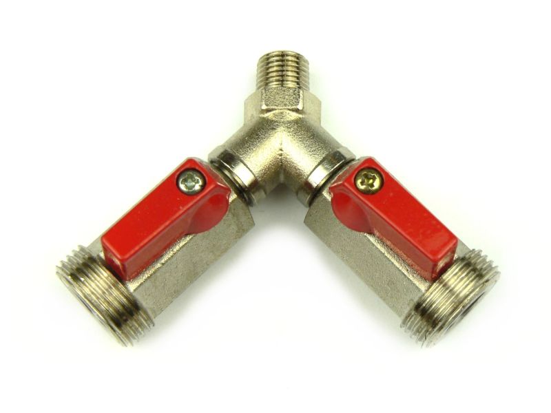 Absperrhahn 2-leitig 1x 1/4" AG 2x 3/4" AG für Co2 N2 Druckminderer Absperrhahn 2-leitig 1x 1/4" AG 2x 3/4" AG für Co2 N2 Druckminderer