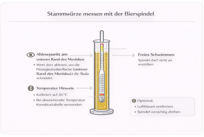 Stammwürze messen mit der Bierspindel im Messzylinder inklusive richtigem Ablesen und Temperaturhinweis