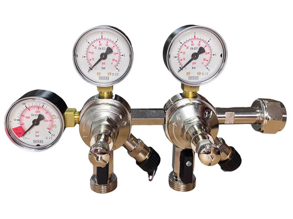 Co2 combi pressure reducer 2x 3bar pressure gauge