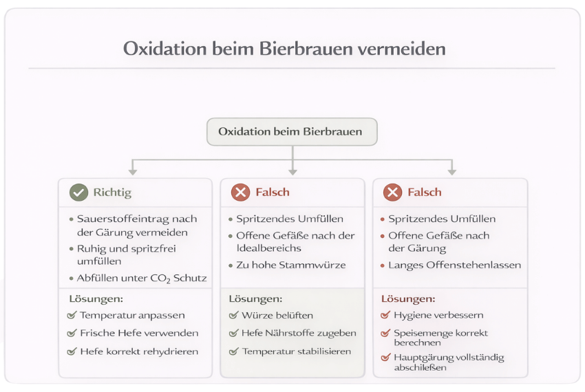 Oxidation beim Bierbrauen vermeiden mit richtigen und falschen Vorgehensweisen