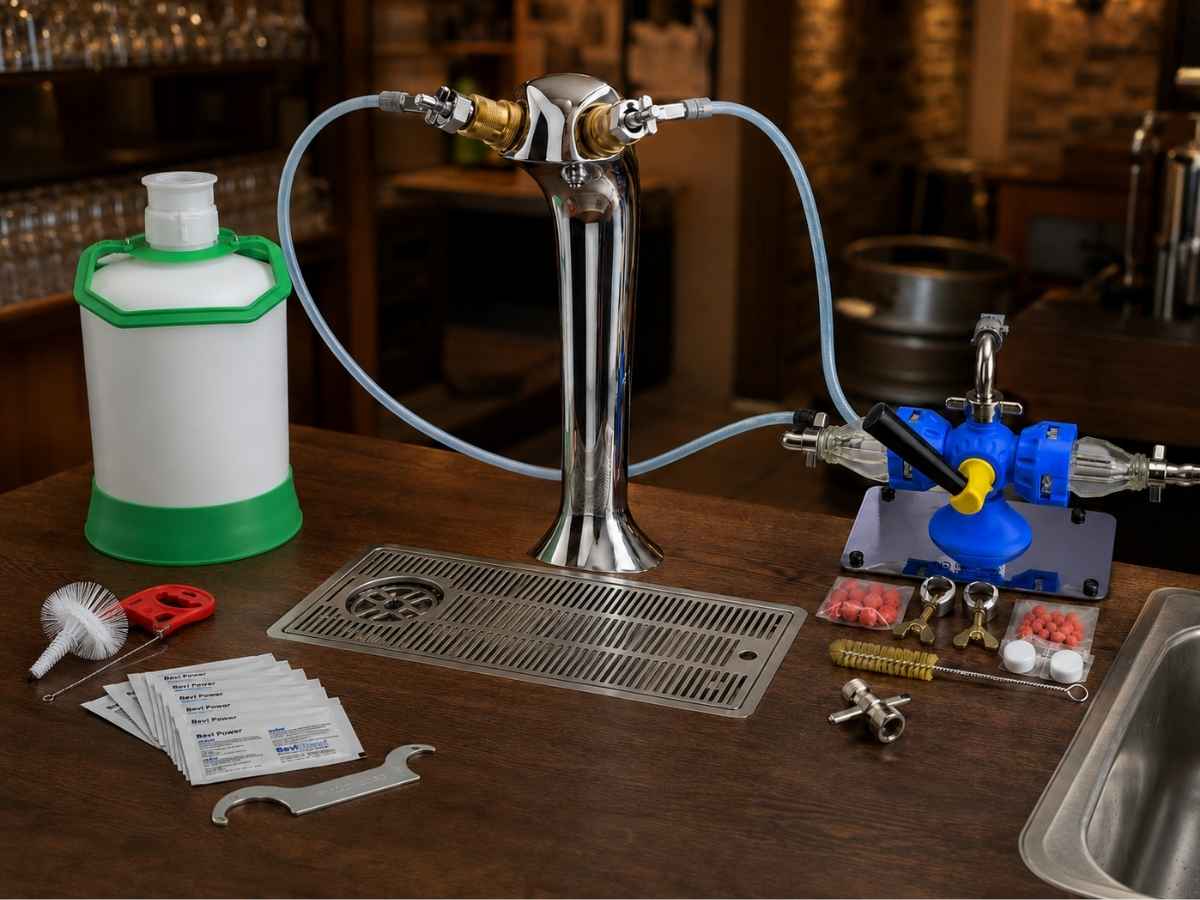 Bierleitungen reinigen mit Bevi Handy, Reinigungsadapter und Schanksäule