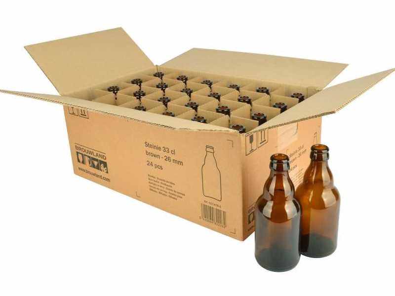 Steinie beer bottle 33 cl, brown, 26 mm, carton 24 pieces