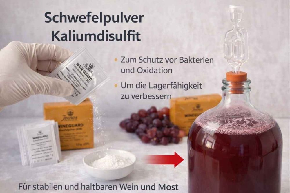 Schwefelpulver Kaliumdisulfit Anwendung zur Stabilisierung von Wein und Most Schutz vor Oxidation und Bakterien