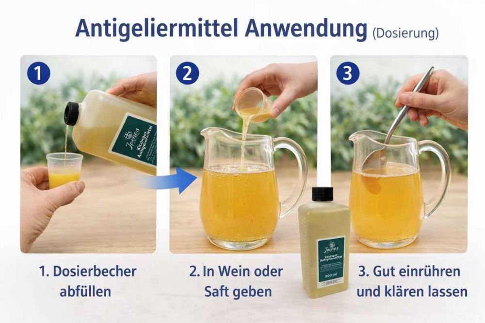 Antigeliermittel Anwendung und Dosierung für Wein und Saft Schritt für Schritt Anleitung